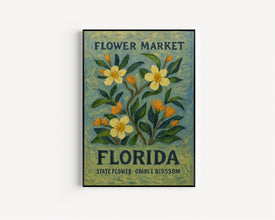 Florida State Flower Art Print, 1960s Orange Blossom Wall Art, Neutral Botanical Pastel Artwork, Florida Flower