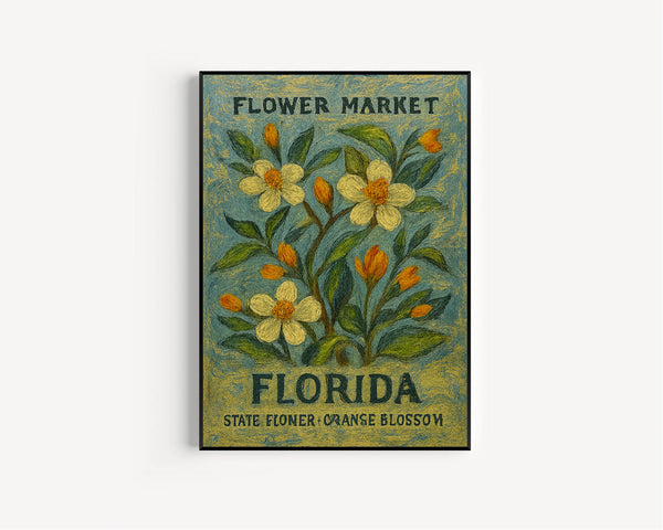 Florida State Flower Art Print, 1960s Orange Blossom Wall Art, Neutral Botanical Pastel Artwork, Florida Flower Market Decor, C31-44