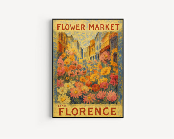 Flower Market Florence Print, Italy Travel Art, Large Modern Poster, Botanical Wall Art, Pink Flowers, Trendy Wall Art, Floral Illustration