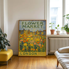Flower Market London Print, London Travel Art, Large Modern Poster, Botanical Wall Art, Green Wall Art, Trendy Wall Art, Floral Illustration