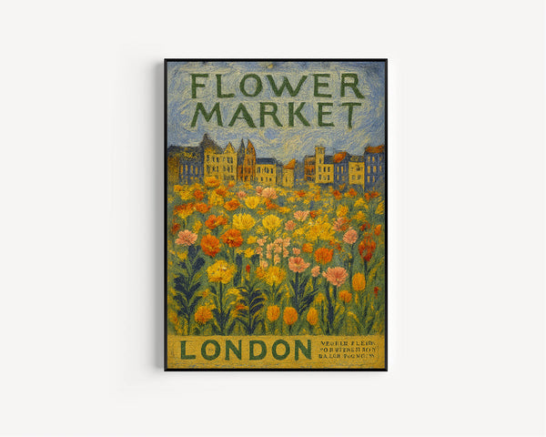 Flower Market London Print, London Travel Art, Large Modern Poster, Botanical Wall Art, Green Wall Art, Trendy Wall Art, Floral Illustration