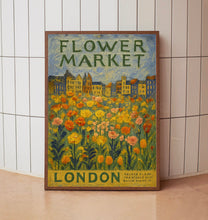 Flower Market London Print, London Travel Art, Large Modern Poster, Botanical Wall Art, Green Wall Art, Trendy Wall Art, Floral Illustration
