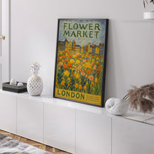 Flower Market London Print, London Travel Art, Large Modern Poster, Botanical Wall Art, Green Wall Art, Trendy Wall Art, Floral Illustration
