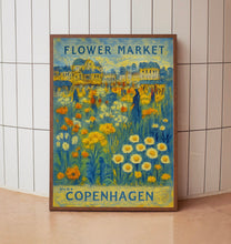 Flower Market Poster, Copenhagen Travel Art, Copenhagen City Art, Botanical Wall Art, Blue and White Flower Art, Flower Garden, Nature Art