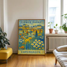 Flower Market Poster, Copenhagen Travel Art, Copenhagen City Art, Botanical Wall Art, Blue and White Flower Art, Flower Garden, Nature Art
