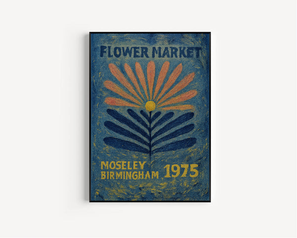 Flower Market Print - Moseley Birmingham, Colourful Retro Art, Groovy Floral, 1970s 1960s, Bright Abstract, Hippie Flowers, On Trend Poster