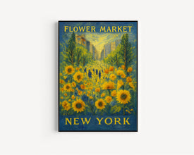 Flower Market Print, New York City, New York Travel Poster, Floral Illustration, Flower Wall Art, Yellow Sunflower, Botanical Wall Art