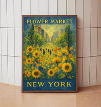 Flower Market Print, New York City, New York Travel Poster, Floral Illustration, Flower Wall Art, Yellow Sunflower, Botanical Wall Art