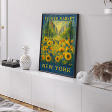 Flower Market Print, New York City, New York Travel Poster, Floral Illustration, Flower Wall Art, Yellow Sunflower, Botanical Wall Art
