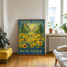 Flower Market Print, New York City, New York Travel Poster, Floral Illustration, Flower Wall Art, Yellow Sunflower, Botanical Wall Art
