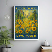 Flower Market Print, New York City, New York Travel Poster, Floral Illustration, Flower Wall Art, Yellow Sunflower, Botanical Wall Art