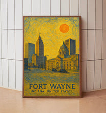 Fort Wayne Poster Print, Fort Wayne Travel Poster, Fort Wayne Van Gogh Style Wall Art, Fort Wayne, Indiana, United States