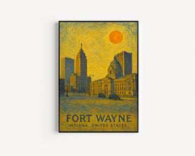 Fort Wayne Poster Print, Fort Wayne Travel Poster, Fort Wayne Van Gogh Style Wall Art, Fort Wayne, Indiana, United States