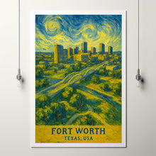 Fort Worth Print No 2, Fort Worth Photo Poster, Fort Worth Travel Wall Art, Fort Worth Map Print, Fort Worth Van Gogh Style Print, Texas, USA