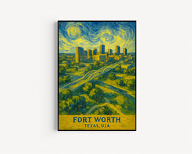Fort Worth Print No 2, Fort Worth Photo Poster, Fort Worth Travel Wall Art, Fort Worth Map Print, Fort Worth Van Gogh Style Print, Texas, USA