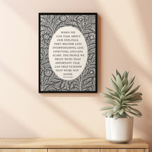 Fred Rogers Quote, Feelings Black and White Minimalist Floral Decor Print or Canvas