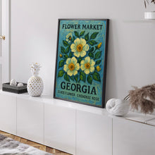 Georgia State Flower Art Print, Cherokee Rose 1960s Wall Art, Neutral Botanical Pastel Artwork, Georgia Flower Market Decor, C31-60