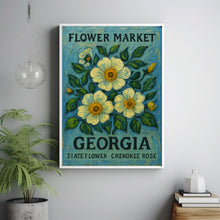 Georgia State Flower Art Print, Cherokee Rose 1960s Wall Art, Neutral Botanical Pastel Artwork, Georgia Flower Market Decor, C31-60