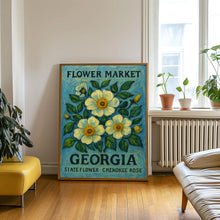 Georgia State Flower Art Print, Cherokee Rose 1960s Wall Art, Neutral Botanical Pastel Artwork, Georgia Flower Market Decor, C31-60