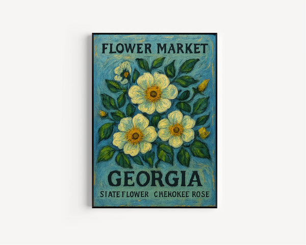 Georgia State Flower Art Print, Cherokee Rose 1960s Wall Art, Neutral Botanical Pastel Artwork, Georgia Flower Market Decor, C31-60