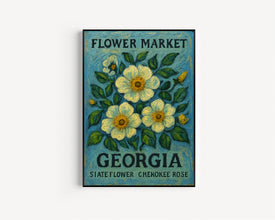 Georgia State Flower Art Print, Cherokee Rose 1960s Wall Art, Neutral Botanical Pastel Artwork, Georgia Flower Market Decor, C31-60