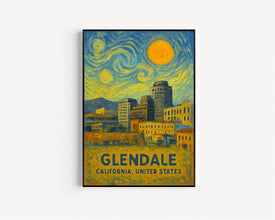 Glendale Poster Print, Glendale Travel Poster, Glendale Van Gogh Style Wall Art, Glendale, California, United States