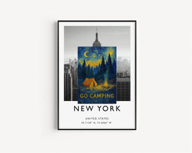 Go Camping Art Print, Wild Camping, Outdoor Adventure, Hiking, Vintage Travel Poster, Wall Art Print Gift, Campfire Painting, Tent, Nature