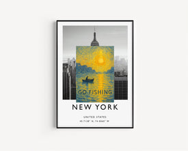 Go Fishing Print, Outdoor Adventure, Hobbies, Sea Angling, Boating, Vintage Travel Poster, Fly Fishing Gift, Illustration, Seaside, Wall Art