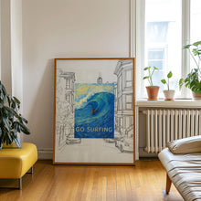 Go Surfing Print, Travel Poster, Outdoor Adventure, Hobbies, Gift for Surfers, Ocean Beach Waves, Wild Swimming, Hiking, Vintage Surf Poster