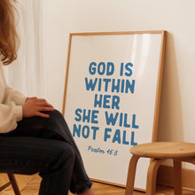 God Is Within Her She Will Not Fall Print, Christian Wall Art, Bible Verse Print, Christian Quote Coastal Granddaughter Prints Blue Wall Art 1860339192
