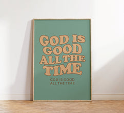 God is Good All The Time Print, Retro Christian Wall Art, Sage Green Poster, Bible Verse, Digital Download, Large Printable Art 1486125749