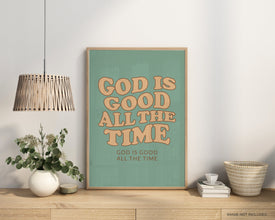 God is Good All The Time Print, Retro Christian Wall Art, Sage Green Poster, Bible Verse, Digital Download, Large Printable Art 1486125749