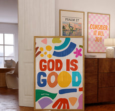 God is Good Print, Retro Christian Wall Art, Faith Poster, Bible Verse, Digital Download, Large Printable Art, Prayer Room Decor 1642509501