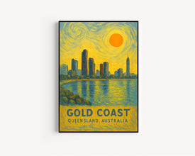 Gold Coast Poster Print, Gold Coast Travel Poster, Gold Coast Van Gogh Style Wall Art, Gold Coast, Queensland, Australia