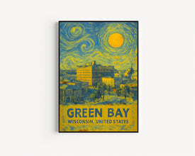 Green Bay Poster Print, Green Bay Travel Poster, Green Bay Van Gogh Style Wall Art, Green Bay, Wisconsin, United States