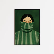 Green Turtleneck Girl Poster – Minimal Moody Wall Art, Introvert Aesthetic Print, Quiet Confidence Illustration 4302932835