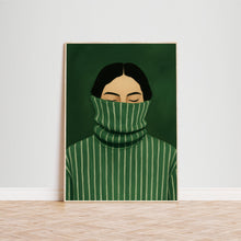 Green Turtleneck Girl Poster – Minimal Moody Wall Art, Introvert Aesthetic Print, Quiet Confidence Illustration 4302932835