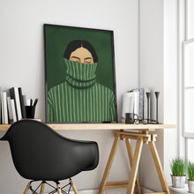 Green Turtleneck Girl Poster – Minimal Moody Wall Art, Introvert Aesthetic Print, Quiet Confidence Illustration 4302932835