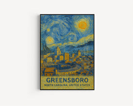 Greensboro Poster Print, Greensboro Travel Poster, Greensboro Van Gogh Style Wall Art, Greensboro, North Carolina, United States