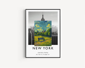 Greenwich Park London Poster, Travel Print, Royal Parks, Observatory, River Thames, Isle of Dogs, City of London, Wall Art Decor, Marathon