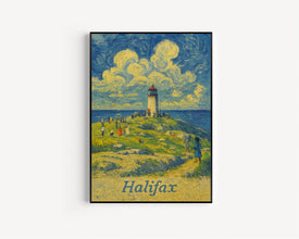 Halifax Canada  Lighthouse Art, Canvas and Poster, Family Seaside, Nova Scotia Wall Art, Canada Travel Souvenir, Van Gogh Style Print
