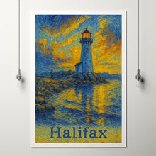 Halifax Canada, Lighthouse Van Gogh Style, Coastal Art Print, Ocean Sunset Digital Download Nautical Wall Decor, Canada Digital Art