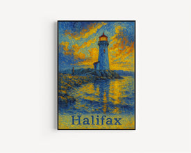 Halifax Canada, Lighthouse Van Gogh Style, Coastal Art Print, Ocean Sunset Digital Download Nautical Wall Decor, Canada Digital Art
