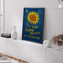 Happy Flowers Print 002 - Flower Gallery Art Exhibition, Abstract Flowers, Retro Colourful Flowers, Botanical Gallery Wall, Flower Market