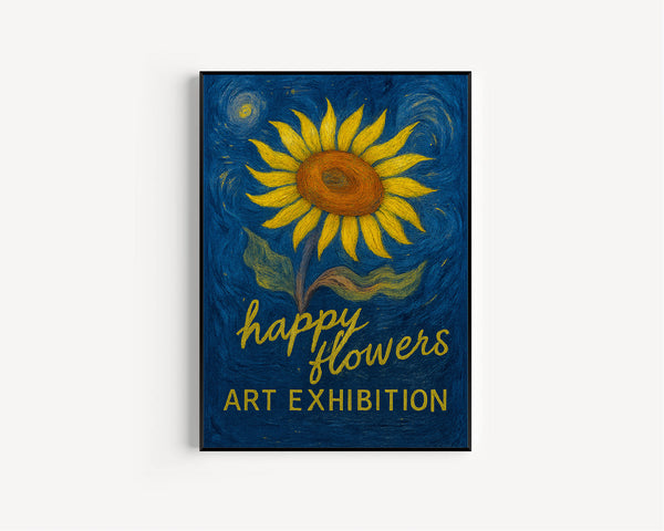 Happy Flowers Print 002 - Flower Gallery Art Exhibition, Abstract Flowers, Retro Colourful Flowers, Botanical Gallery Wall, Flower Market