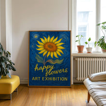 Happy Flowers Print 002 - Flower Gallery Art Exhibition, Abstract Flowers, Retro Colourful Flowers, Botanical Gallery Wall, Flower Market