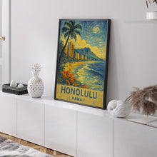 Hawaii Honolulu Travel Poster, Honolulu Hawaii Travel Poster Print, Hawaii Travel Poster Wall Art, Hawaii Islands, Coastal Travel Poster