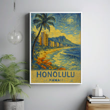 Hawaii Honolulu Travel Poster, Honolulu Hawaii Travel Poster Print, Hawaii Travel Poster Wall Art, Hawaii Islands, Coastal Travel Poster