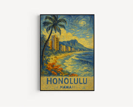Hawaii Honolulu Travel Poster, Honolulu Hawaii Travel Poster Print, Hawaii Travel Poster Wall Art, Hawaii Islands, Coastal Travel Poster