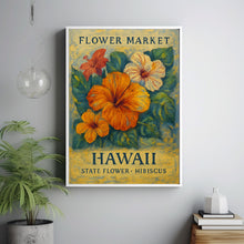 Hawaii State Flower Art Print, Hawaiian Hibiscus 1960s Wall Art, Neutral Botanical Pastel Artwork, Hawaii Flower Market Decor, C31-47
